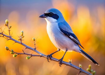 Obraz premium Loggerhead Shrike Perched at Bosque del Apache, New Mexico Wildlife Refuge - Vertical Portrait