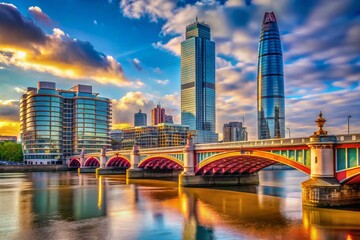 Obraz premium London Vauxhall Bridge Thames River Millbank Tower Cityscape High Resolution Stock Photo