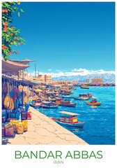 Bandar abbas Iran Travel Poster Flat Illustration Print Decor Gift Canvas Wall Art Gift