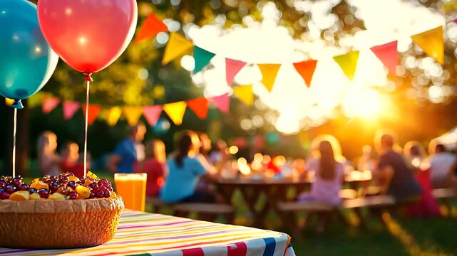 Outdoor Picnic Celebration with Colorful Decorations