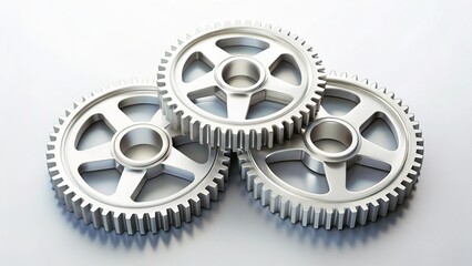 White Metal Cog Wheels, Interlocking Gears, Top View, UI Elements, Mechanical Parts