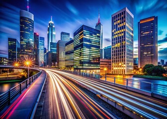 Fototapeta premium Long Exposure Cityscape: Urban Architecture at Night