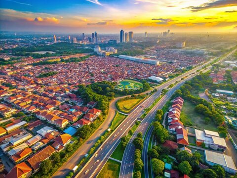 Tangerang City Map, Indonesia - Slider Shot: Panoramic Aerial View