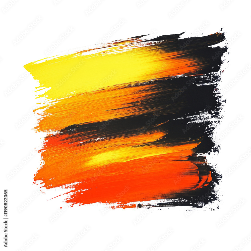 Poster an abstract painting showcasing vibrant orange yellow and black paint strokes creating a dynamic and
