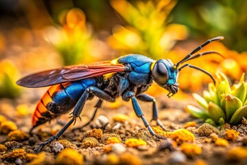 Tarantula Hawk Wasp in Cotacachi Ecuador Field -  Close-up Insect Photography