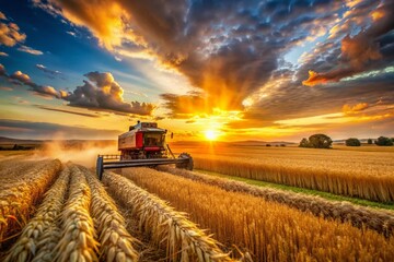 Obraz premium Long Exposure Harvest Season: Golden Wheat Field at Sunset