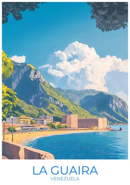La guaira Venezuela Travel Poster Flat Illustration Print Decor Gift Canvas Wall Art Gift