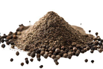 Organic black pepper powder showcased in an elegant container isolated on transparent background