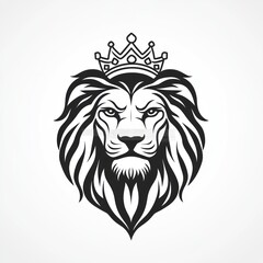 Crowned lion head illustration, isolated, majestic, white background, logo design