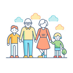 grandparents with grandchildren on a walk icon