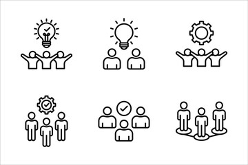 Teamwork Icon Set. Features editable icons for teamwork symbols, collaboration, cooperation, business team, employee, co-worker, and working, on a white background.