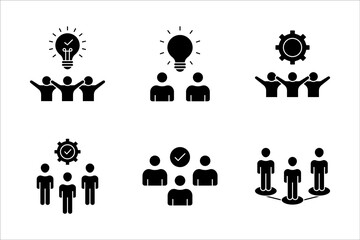 Teamwork Icon Set. Features editable icons for teamwork symbols, collaboration, cooperation, business team, employee, co-worker, and working, on a white background.
