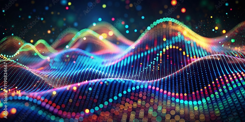 Aufkleber tilt-shift forex trading: digital financial data wave on abstract dark tech background - 3d render