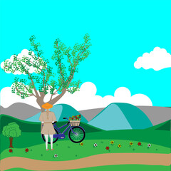 Girl & bicycle. Illustration vector