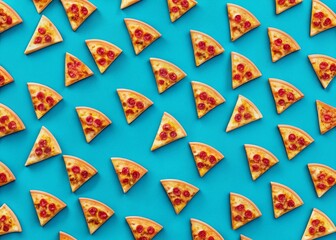 Long Exposure Pizza Slice Pattern: Blue Background with Copy Space for Text and Design