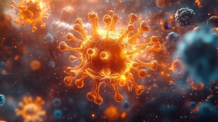 Microscopic View of a Virus Particle in Action. Generative AI