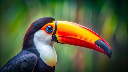 Naklejka premium Toco Toucan Minimalist Portrait: Vibrant Bird in South American Rainforest