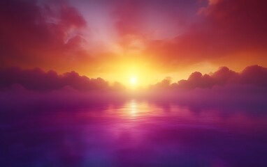 Fototapeta premium Vibrant sunset over calm water with colorful clouds.