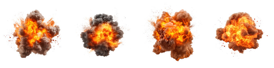 Explosive fire bursts with intense flames and smoke effects, showcasing powerful energy and destruction