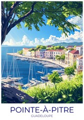 Pointe-à-pitre Guadeloupe Travel Poster Flat Illustration Print Decor Gift Canvas Wall Art Gift