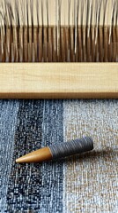 Close-up of a Weaving Loom with Yarn and Needle for Textile Art and Crafting