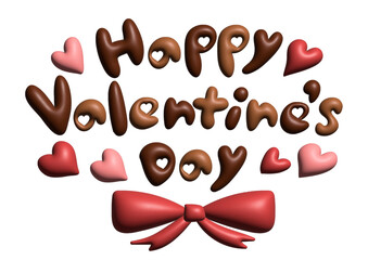 リボンとバレンタインデーの文字3Dイラスト