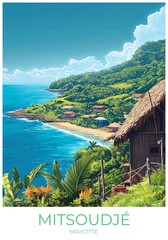 Mitsoudjé Mayotte Travel Poster Flat Illustration Print Decor Gift Canvas Wall Art Gift