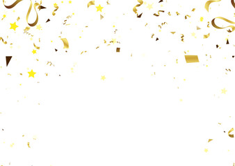 Celebration background template with confetti and gold ribbons.and Gold White ribbons. Vector illustration