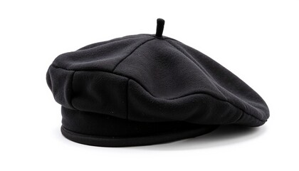Naklejka premium Black beret hat on white background