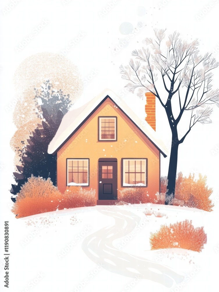 Aufkleber cozy silhouette of a house with a warm garden in a winter wonderland setting adorned with soft falli