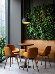Fototapeta premium Stylish interior with green wall and modern seating