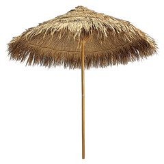 Straw beach umbrella isolated on transparent background