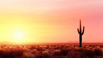 Majestic Saguaro Cactus at Sunset in Arizona Desert Landscape