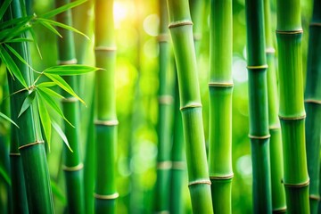 Lush Green Bamboo Stems: Soft Focus Botanical Wallpaper