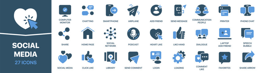 Social media colored signed icon collection. Chat, like, podcast, comment icons. UI icon set. Colored icons pack. Vector illustration EPS10