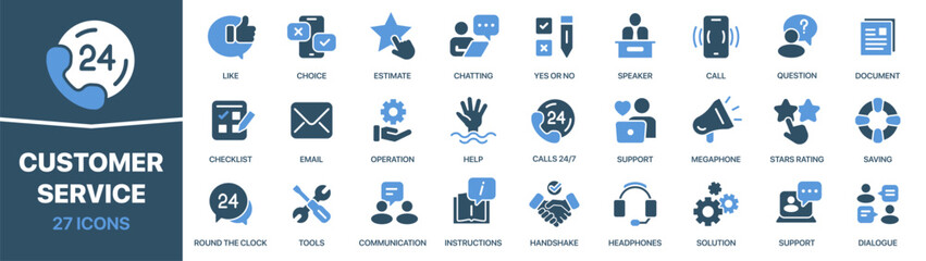 Customer service colored signed icon collection. Support, call, rating, chatting icons. UI icon set. Colored icons pack. Vector illustration EPS10