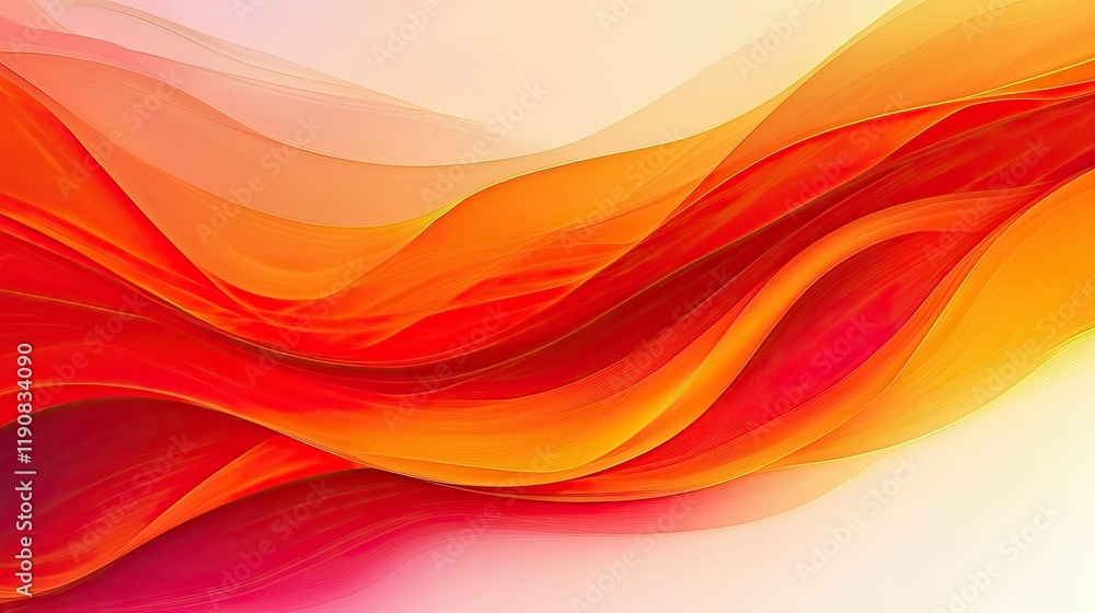 Poster a vibrant, abstract design featuring flowing waves of red, orange, and yellow hues, creating a dynam