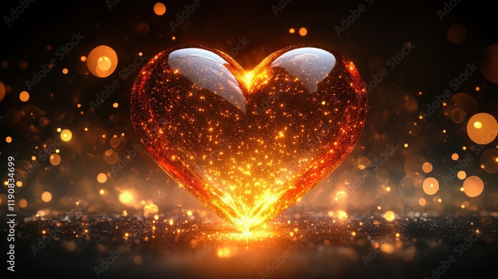 Aufkleber heart shaped glass with glowing light source illuminated on a dark background creating romantic ambi