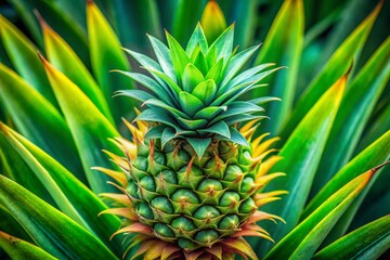 Fototapeta premium Lush Green Pineapple Plant Leaves, Tropical Foliage Background, Detailed Texture