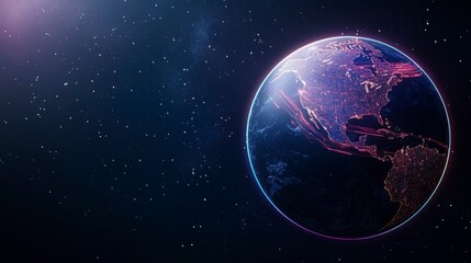 Futuristic 3D Globe with Data Streams Orbiting in Space, Showcasing Digital Connectivity and Technological Advancements in a Vibrant Visual Presentation