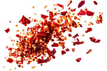  Floating Crushed red pepper flakes Isolated on PNG background