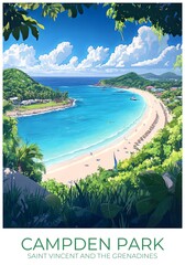 Campden park Saint vincent and the grenadines Travel Poster Flat Illustration Print Decor Gift Canvas Wall Art Gift