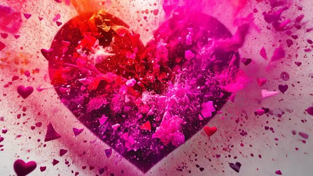 Colorful explosion of heart shapes symbolizes love and joy in vibrant hues of pink and red