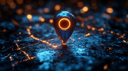 Futuristic Glowing Pin on a High-Tech Digital Map. Generative AI