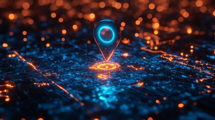 Futuristic glowing map pin icon. Generative AI