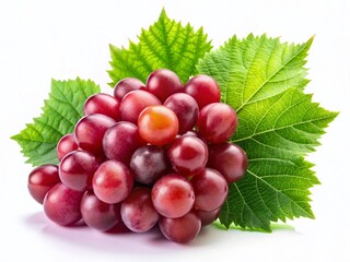 Fototapeta premium Lush Red Grapes & Green Leaf: Long Exposure Stock Photo - Crisp White Background