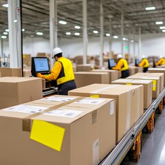 Retail goods being scanned and packed for shipment in a regional distribution center