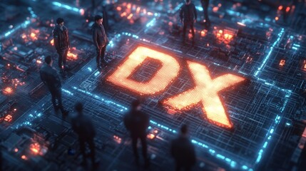 Futuristic DX Logo on Cyberpunk Grid. Generative AI