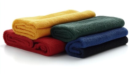 Vibrant Stack of Towels on White Background for Home Decor and Bath Use