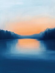 Abstract oil painting of a sunrise with soft landscape, dreamy light and hues